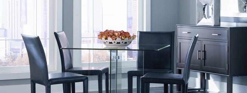 Glass-on-Glass Dining Room with Square Table